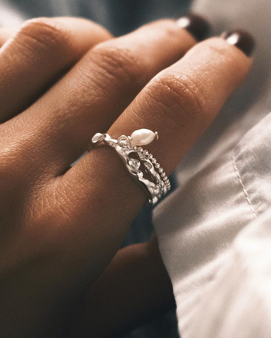 Driftwood Pearl Ring — Sterling Silver Ring, alternate view