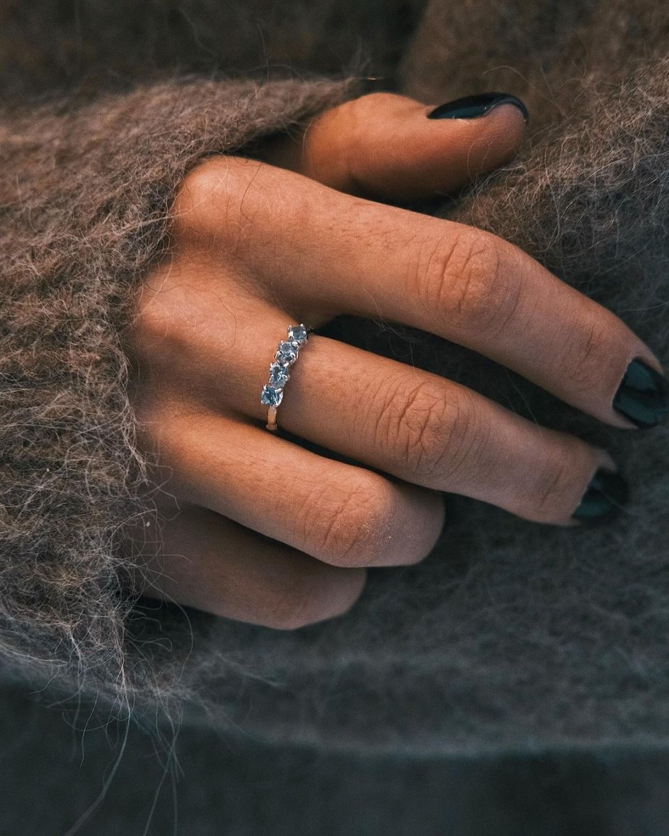 Blue Zircon Band — Sterling Silver Ring