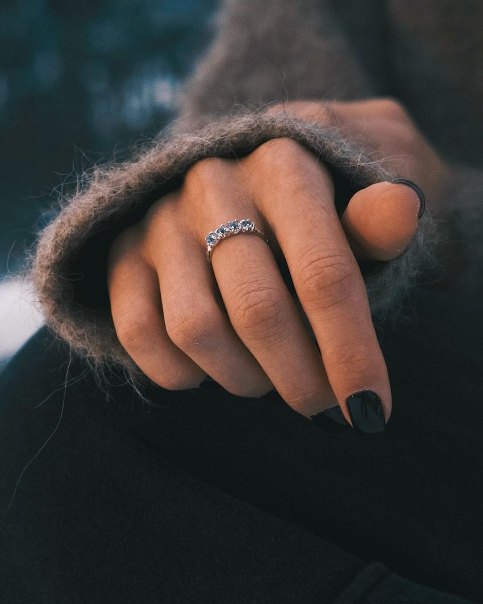 Blue Zircon Band — Sterling Silver Ring, alternate view