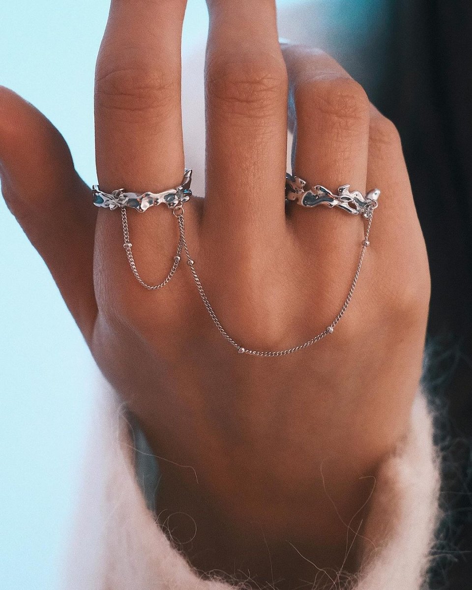 Two-Part Chained Ring — Sterling Silver Ring, alternate view