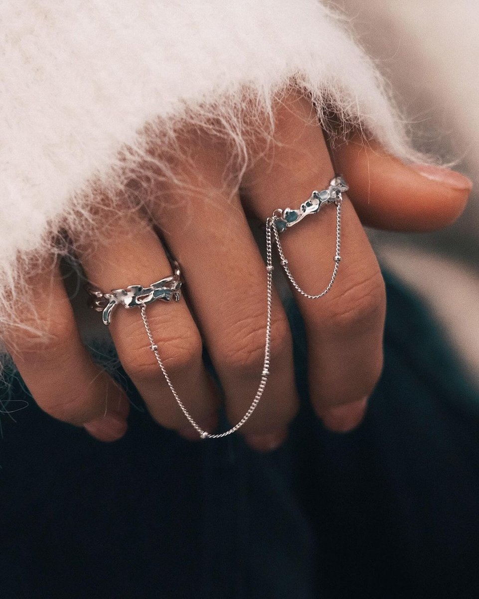 Two-Part Chained Ring — Sterling Silver Ring