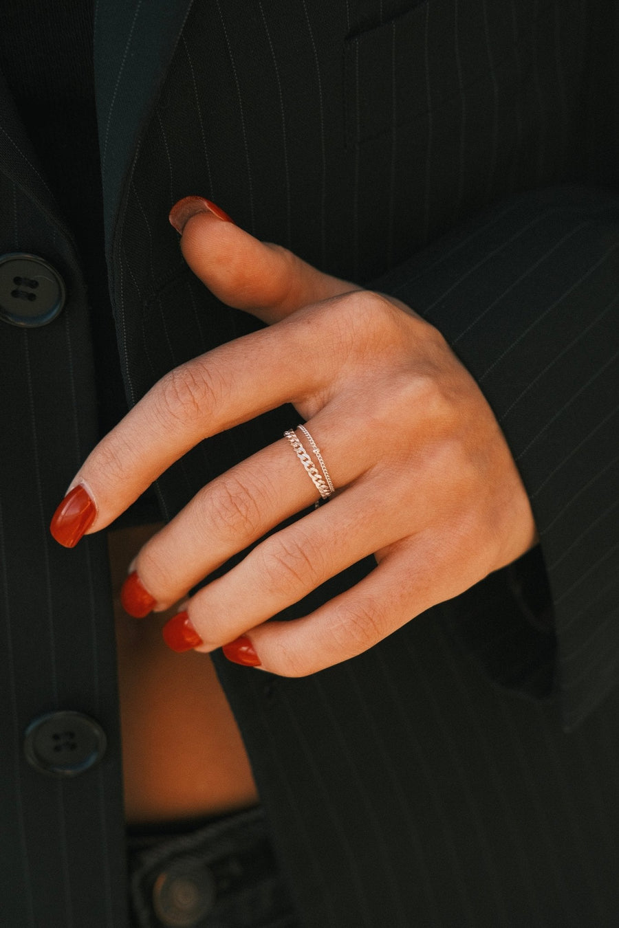 Double Chain Ring — Sterling Silver Ring, alternate view