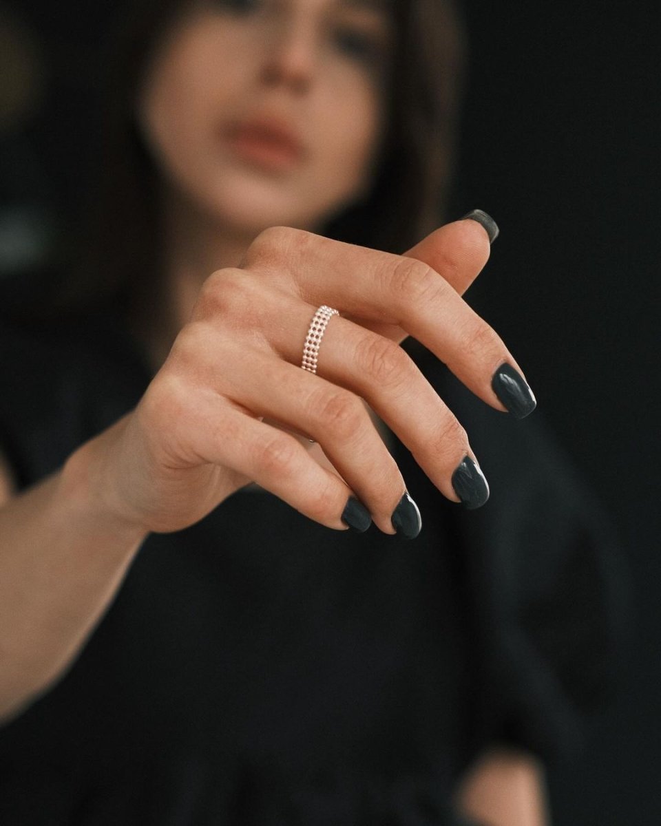 Beaded Mesh Ring — Sterling Silver Ring, alternate view
