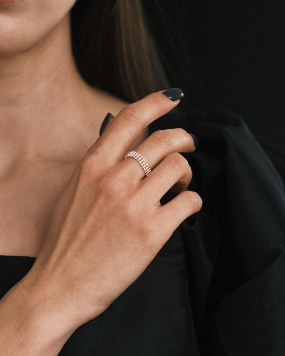 Beaded Mesh Ring — Sterling Silver Ring, alternate view