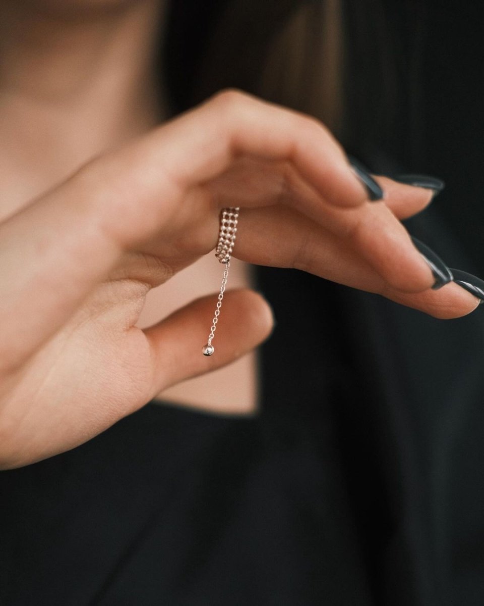 Beaded Mesh Ring — Sterling Silver Ring, alternate view