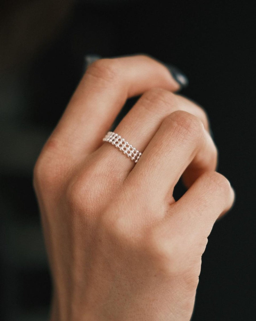Beaded Mesh Ring — Sterling Silver Ring