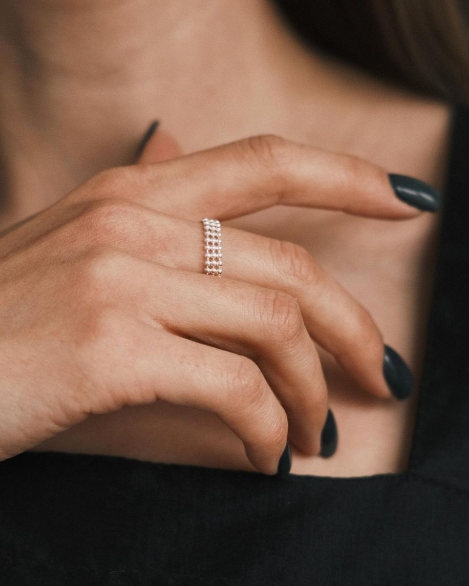 Beaded Mesh Ring — Sterling Silver Ring, alternate view