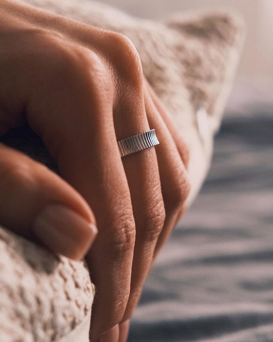 Ribbed Silver Band — Sterling Silver Ring, alternate view