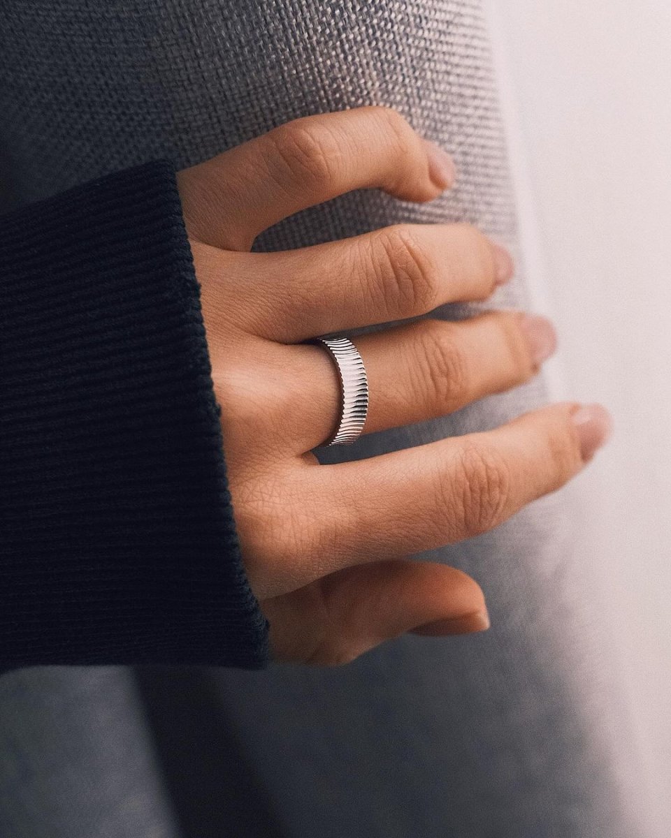 Ribbed Silver Band — Sterling Silver Ring, alternate view