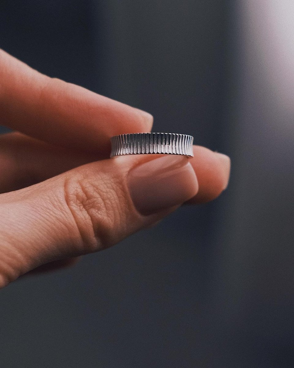 Ribbed Silver Band — Sterling Silver Ring, alternate view