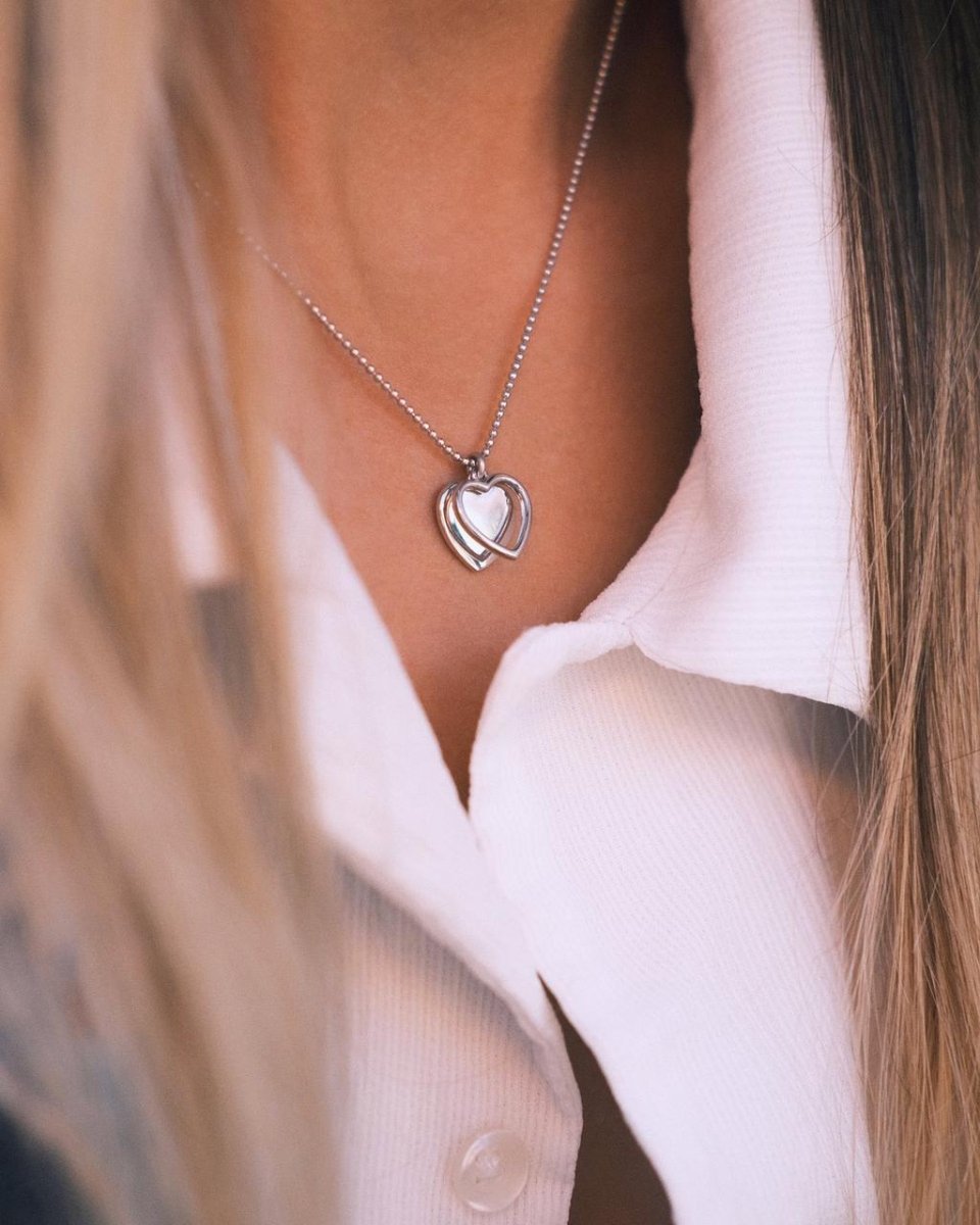 Double Heart Pendant — Sterling Silver Pendant Necklace