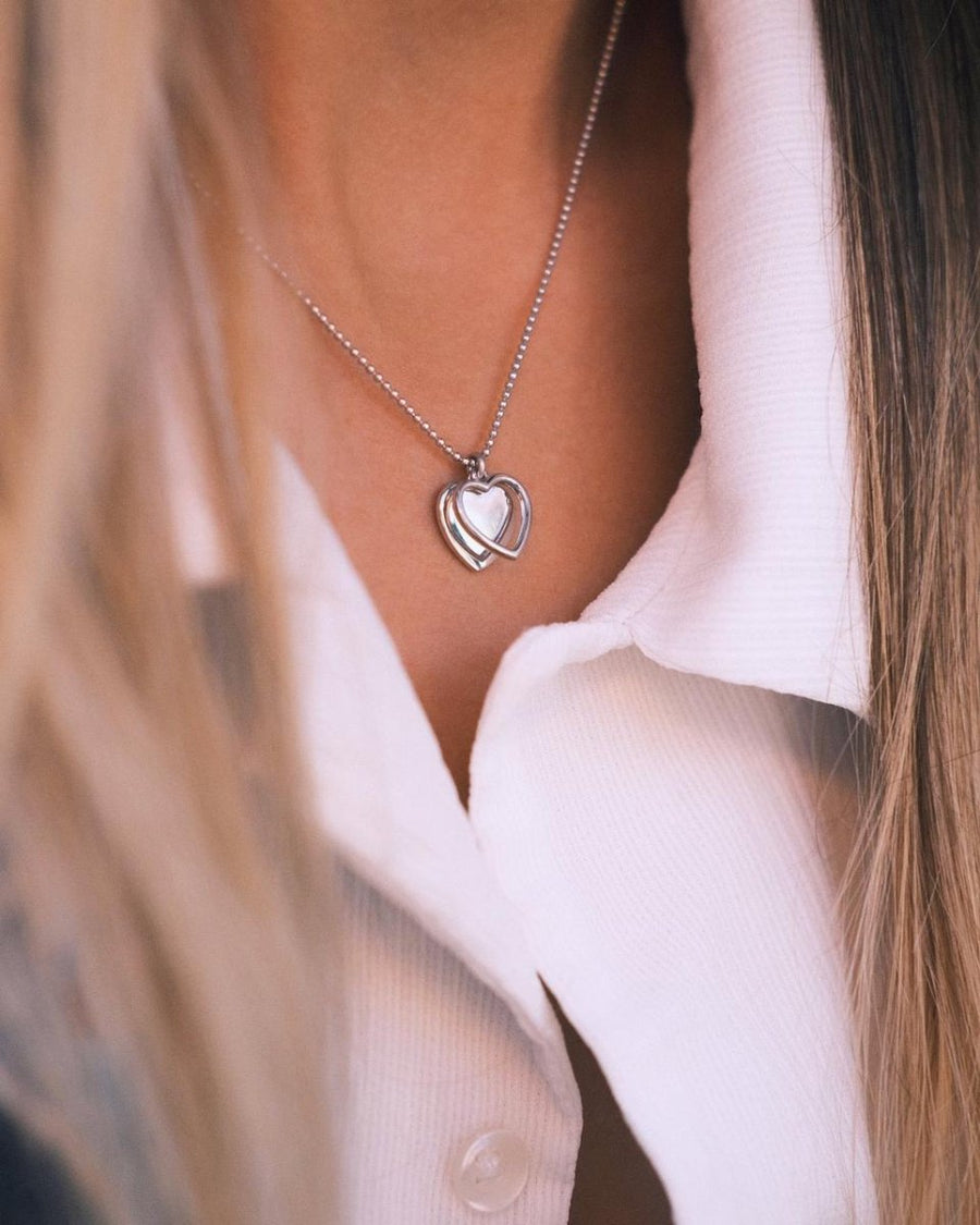 Double Heart Pendant — Sterling Silver Pendant Necklace