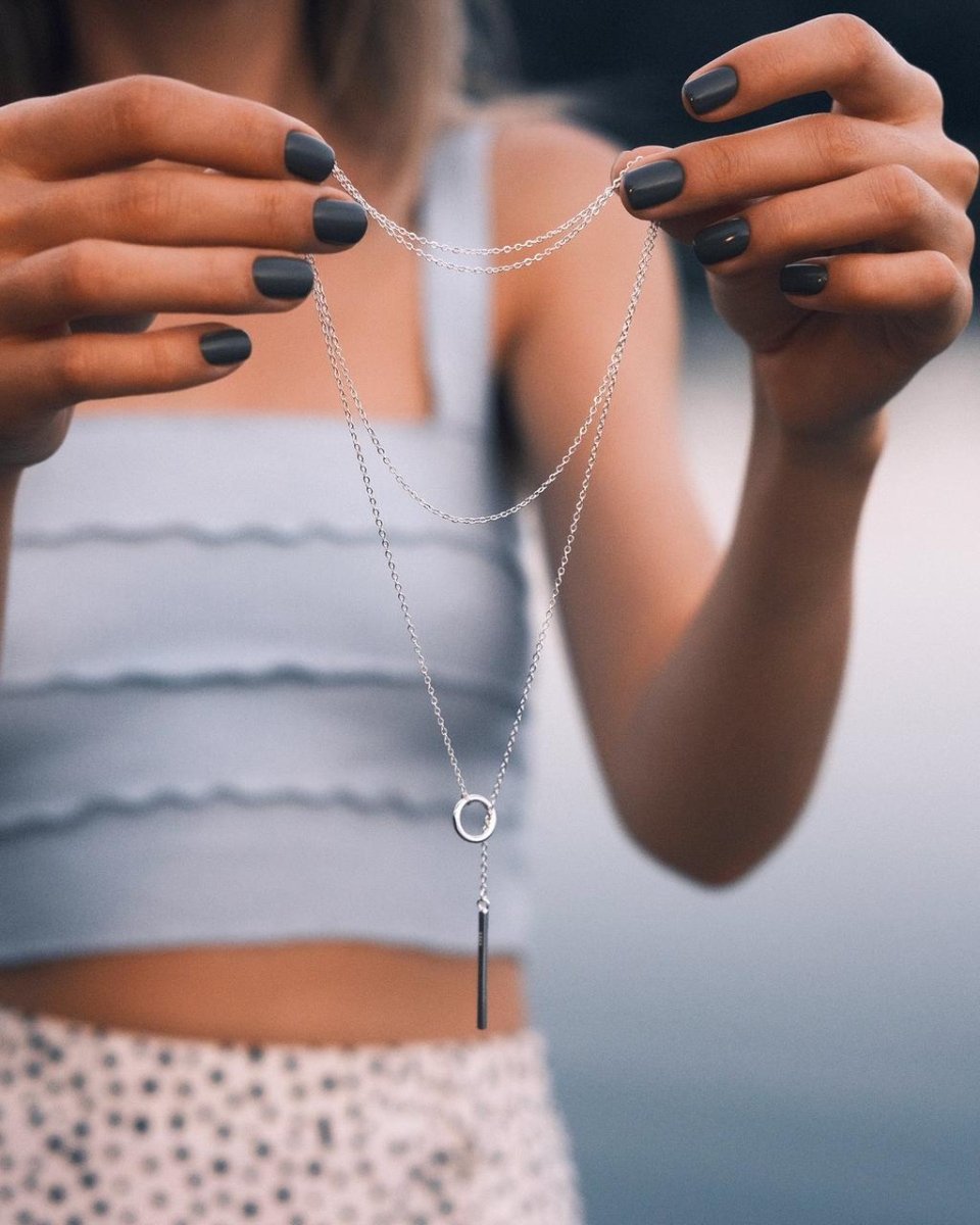Silver Bar Lariat — Sterling Silver Lariat Necklace, alternate view