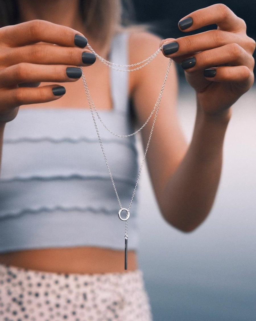 Silver Bar Lariat — Sterling Silver Lariat Necklace, alternate view