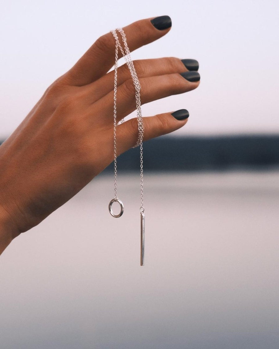 Silver Bar Lariat — Sterling Silver Lariat Necklace, alternate view