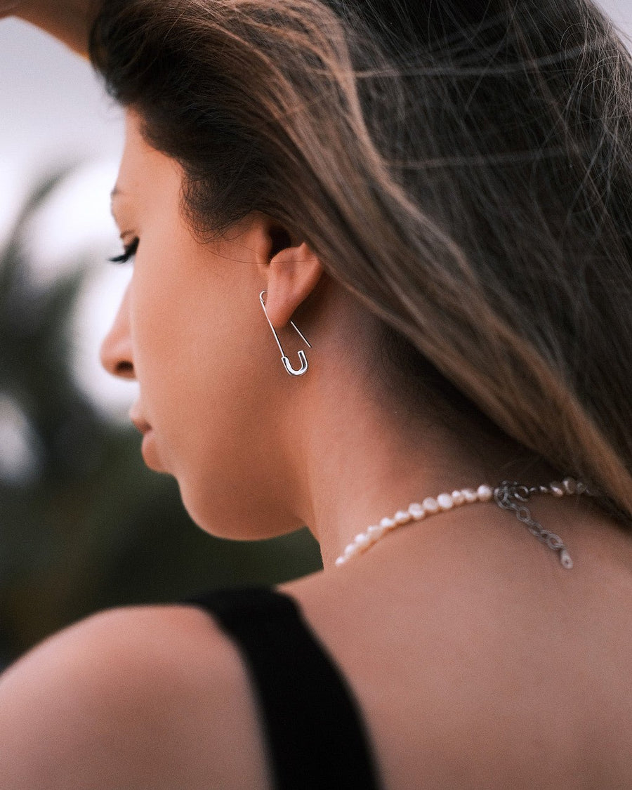 Safety Pin Earring — Sterling Silver Earrings