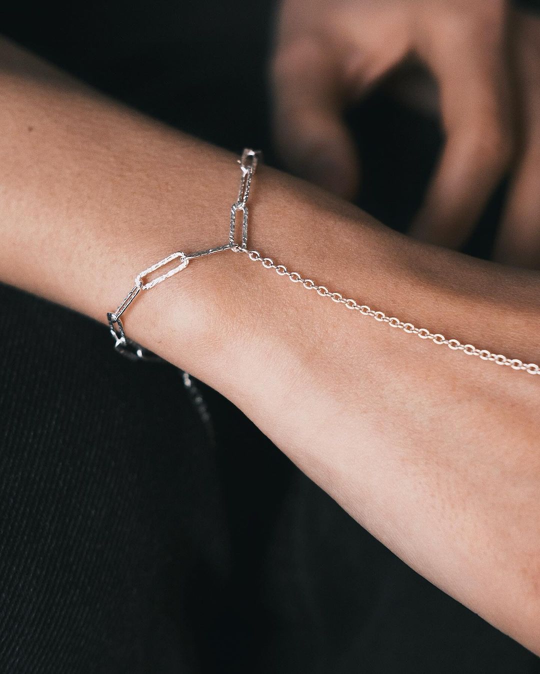Hand Chain Ring — Sterling Silver Ring, alternate view