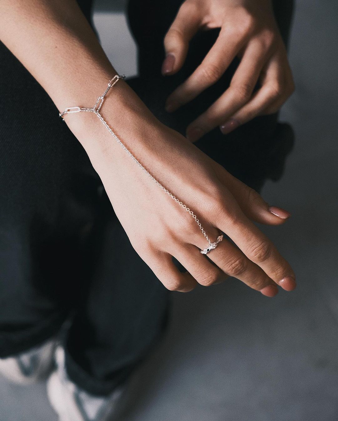 Hand Chain Ring — Sterling Silver Ring, alternate view