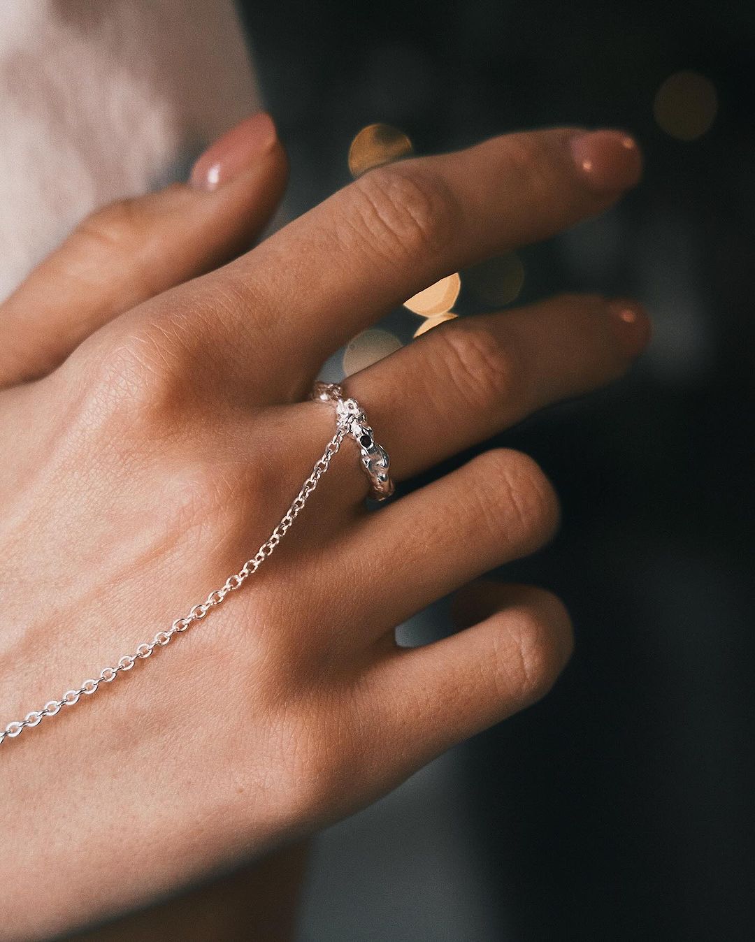 Hand Chain Ring — Sterling Silver Ring, alternate view