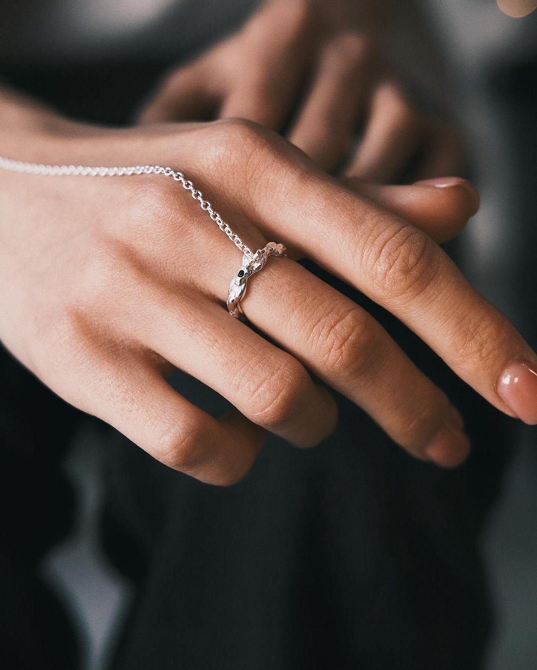 Hand Chain Ring — Sterling Silver Ring, alternate view