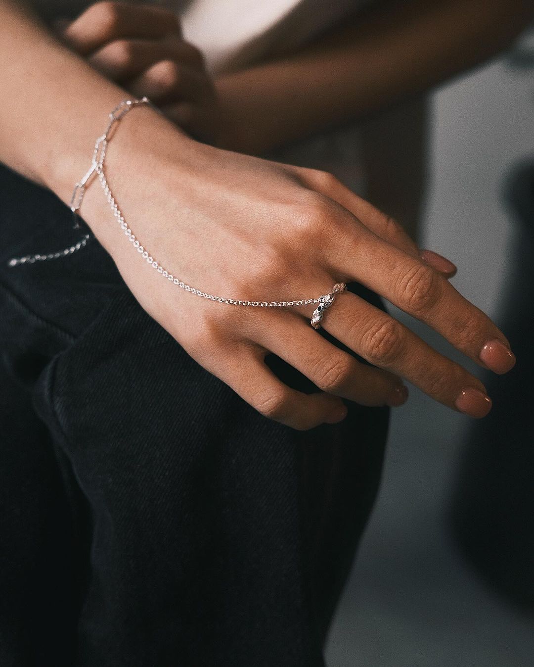 Hand Chain Ring — Sterling Silver Ring, alternate view