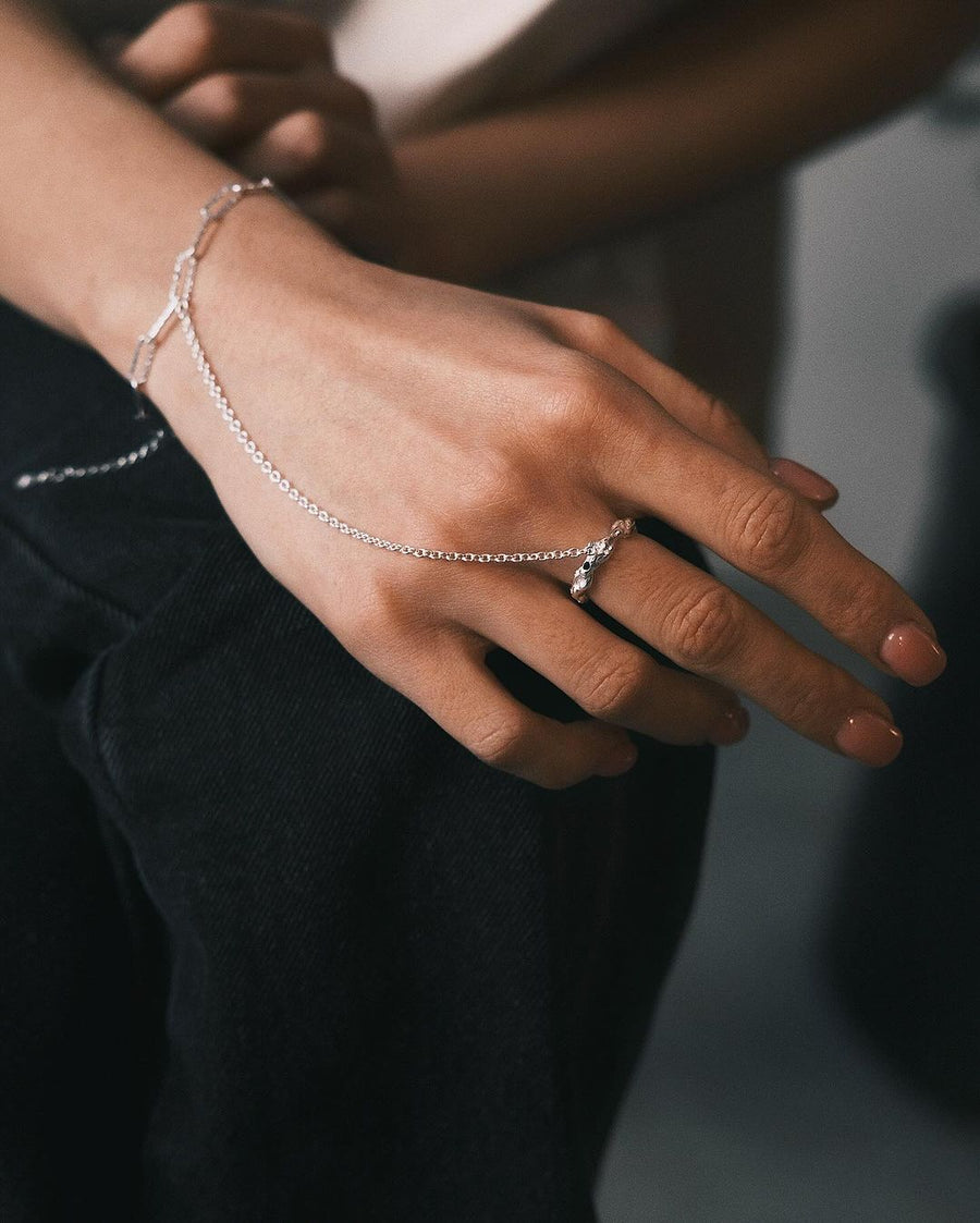 Hand Chain Ring — Sterling Silver Ring, alternate view
