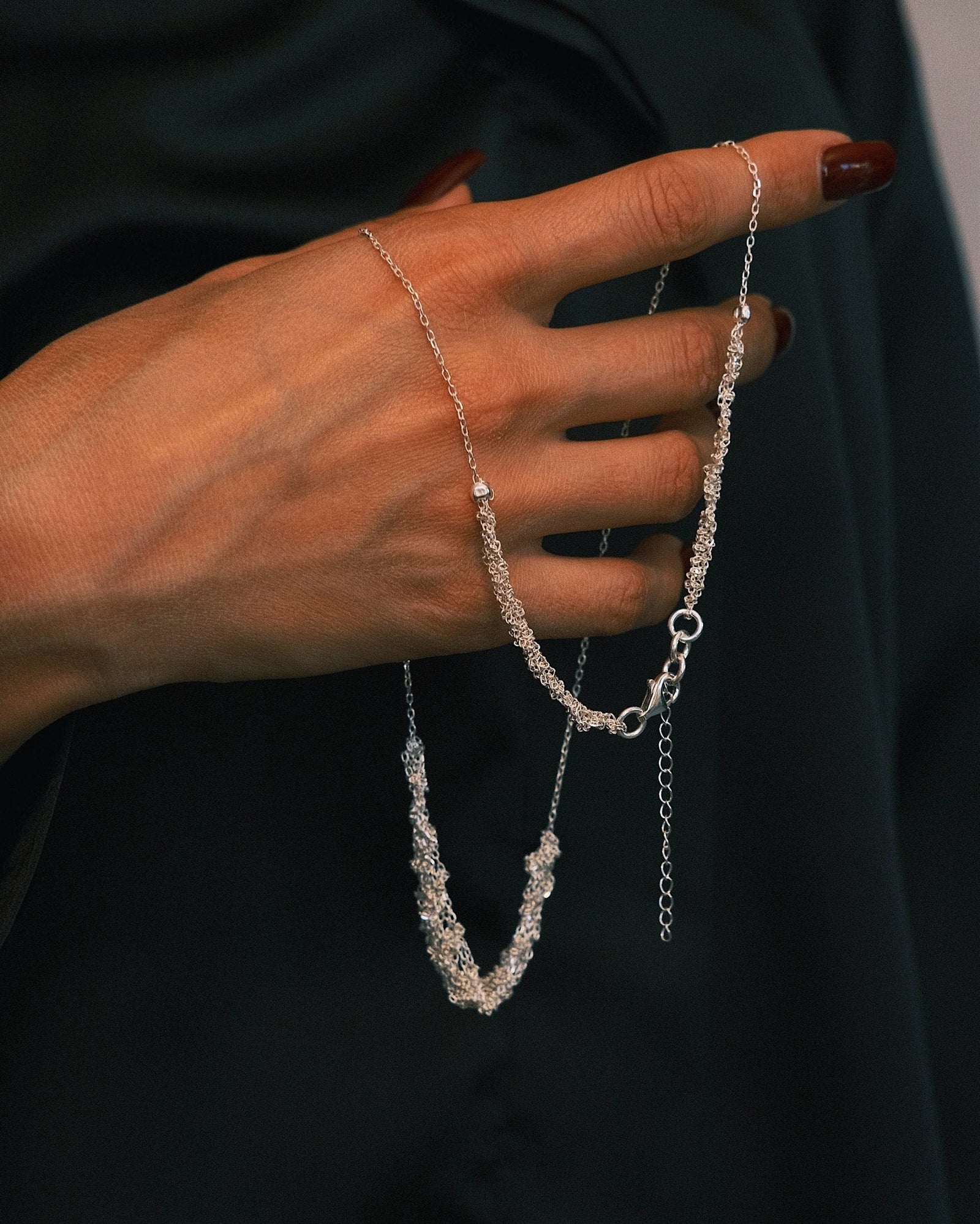 Chain Cluster Necklace — Sterling Silver Necklace, alternate view