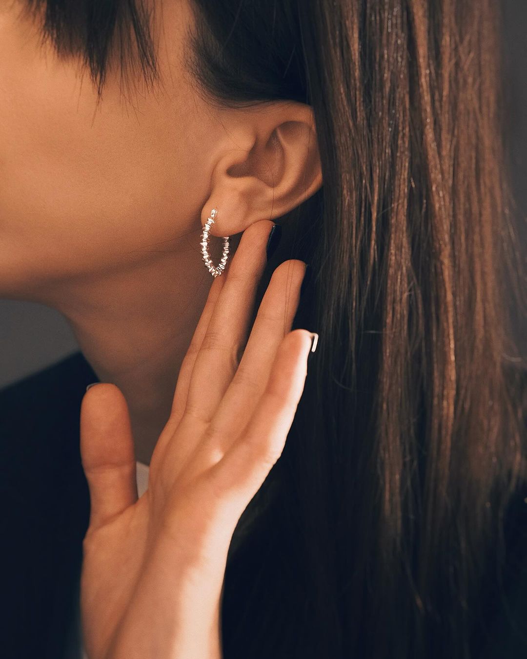 Scattered Crystal Hoops — Sterling Silver Hoop Earrings, alternate view