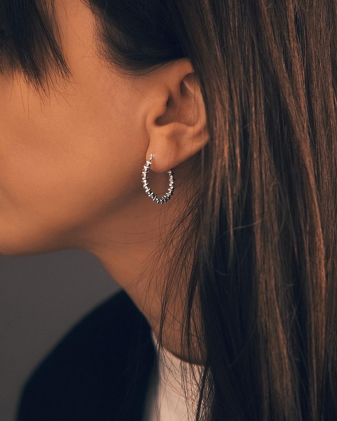 Scattered Crystal Hoops — Sterling Silver Hoop Earrings