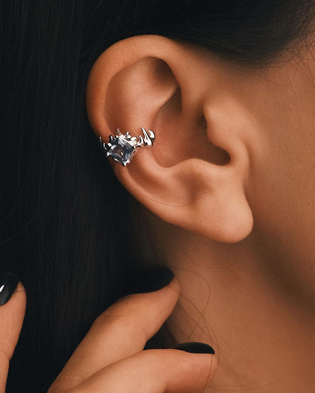 Blue Zircon Ear Cuff — Sterling Silver Ear Cuff
