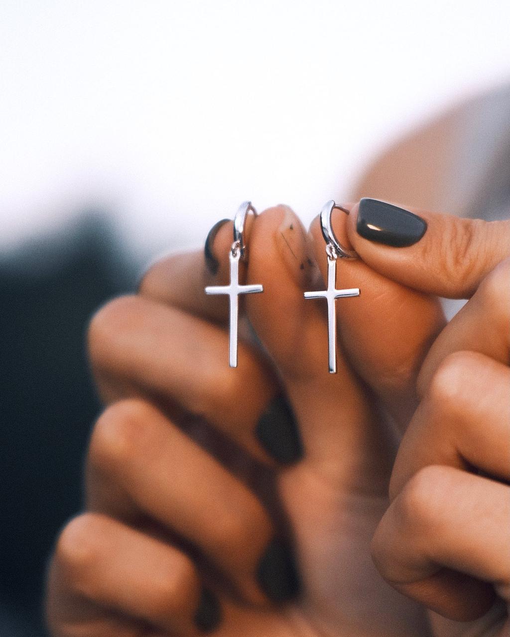 Silver Cross Huggies — Sterling Silver Huggie Earrings