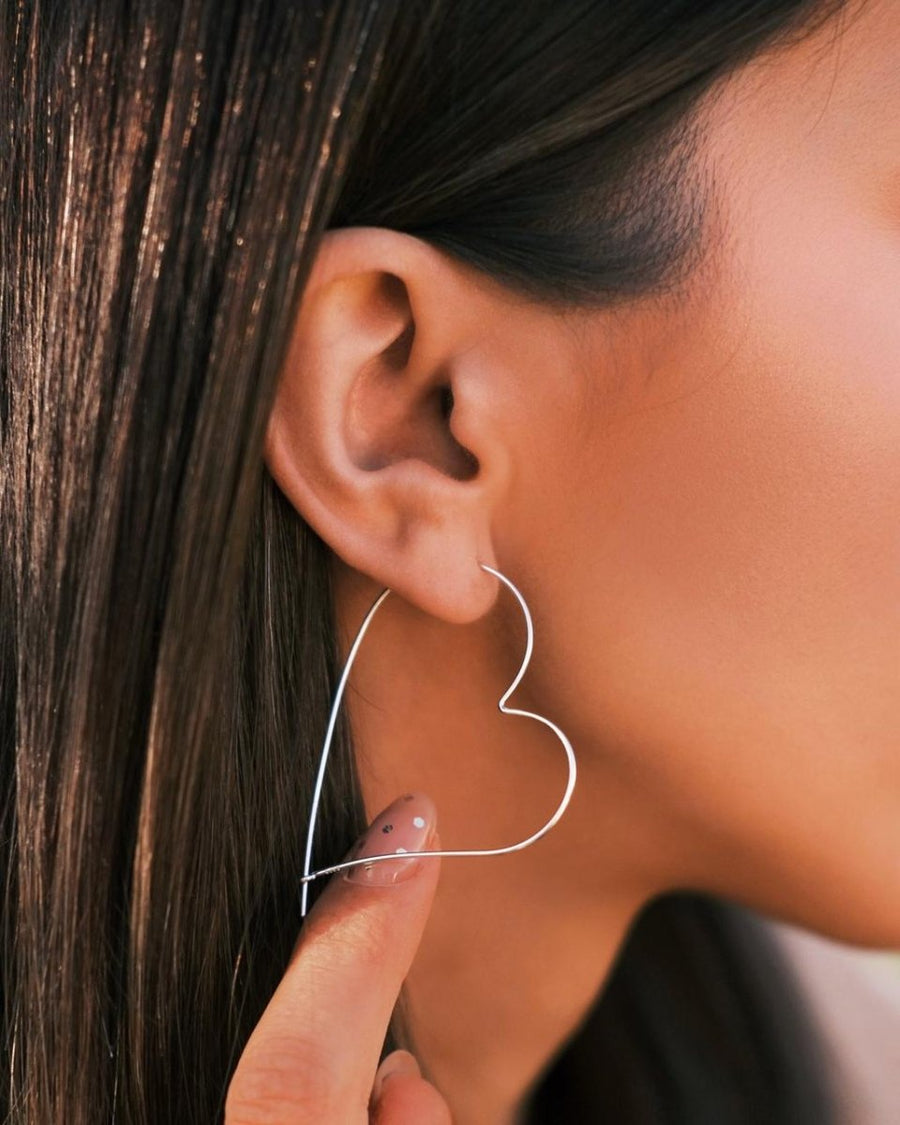 Open Heart Hoops — Sterling Silver Hoop Earrings