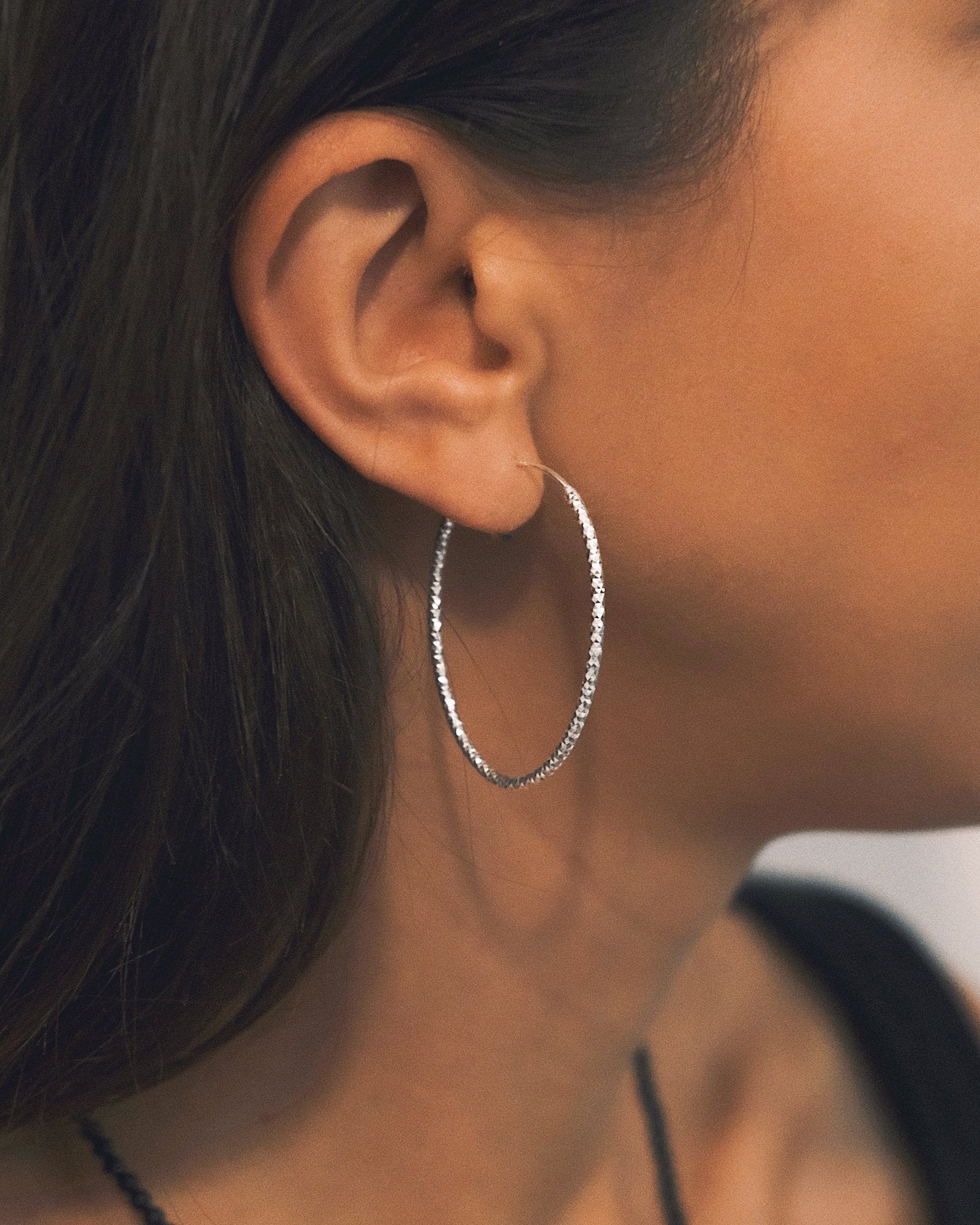 Faceted Oval Hoops — Sterling Silver Hoop Earrings, alternate view