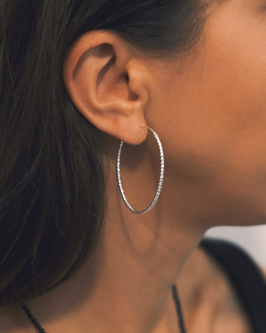 Faceted Oval Hoops — Sterling Silver Hoop Earrings, alternate view