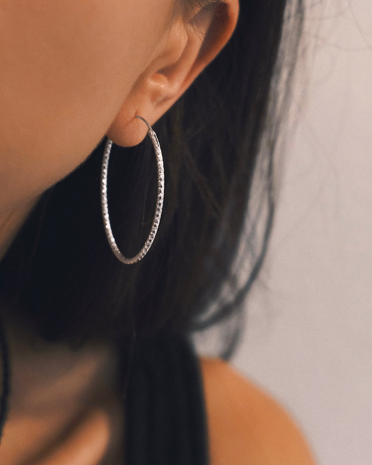 Faceted Oval Hoops — Sterling Silver Hoop Earrings, alternate view