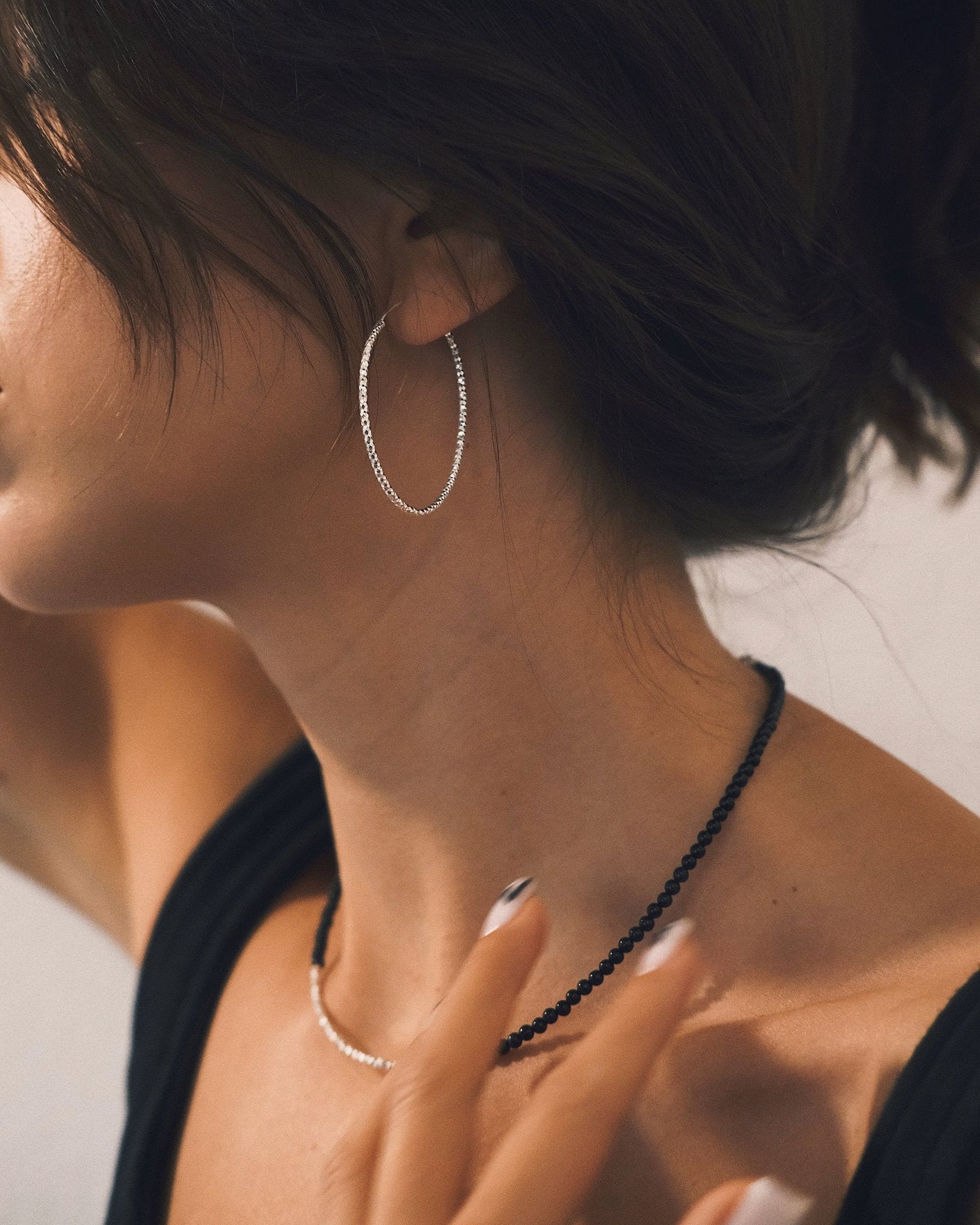 Faceted Oval Hoops — Sterling Silver Hoop Earrings, alternate view