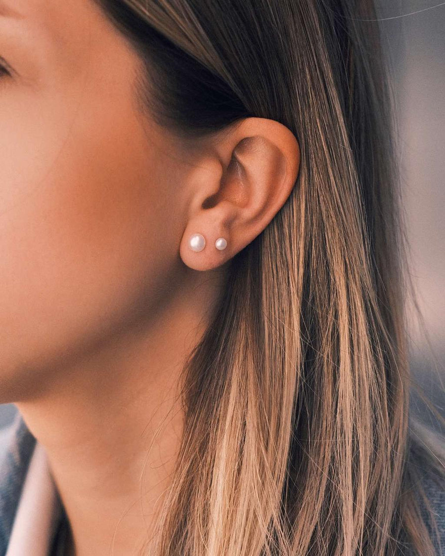 Small Pearl Studs — Sterling Silver Stud Earrings, alternate view