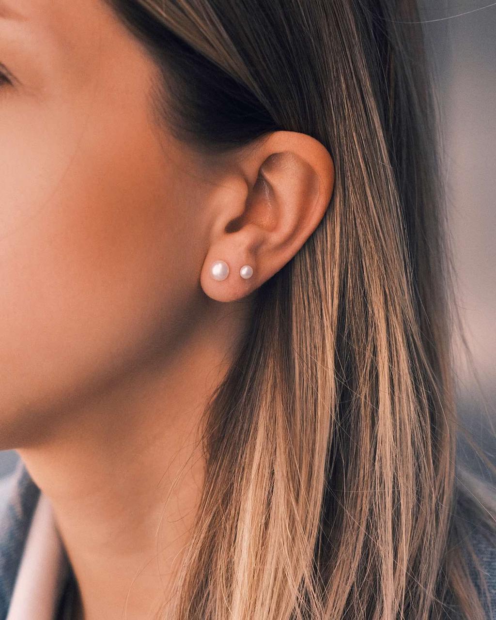 Single Pearl Studs — Sterling Silver Stud Earrings, alternate view