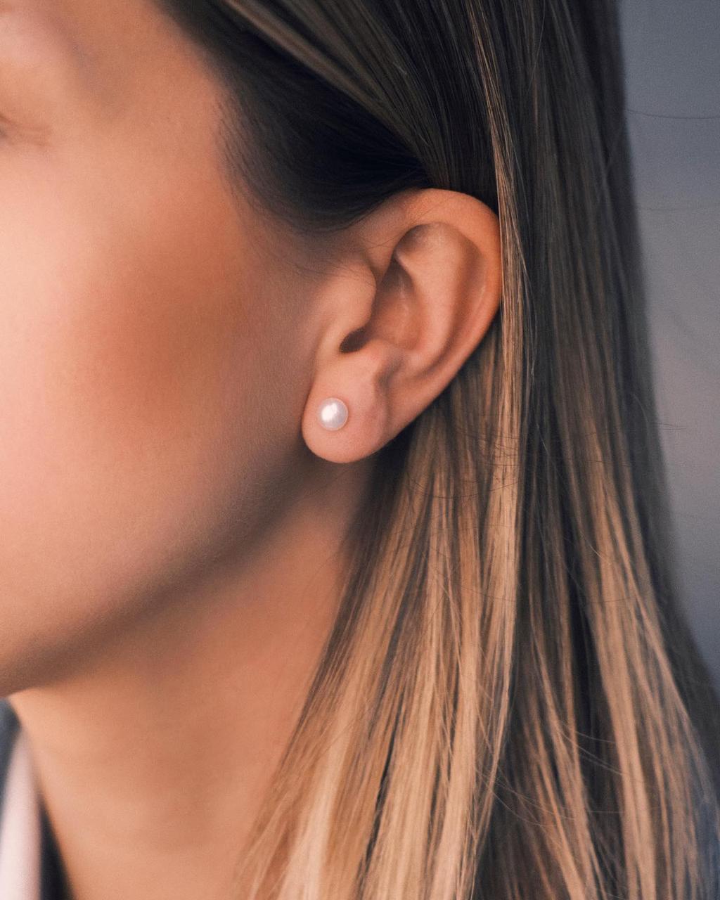 Single Pearl Studs — Sterling Silver Stud Earrings, alternate view
