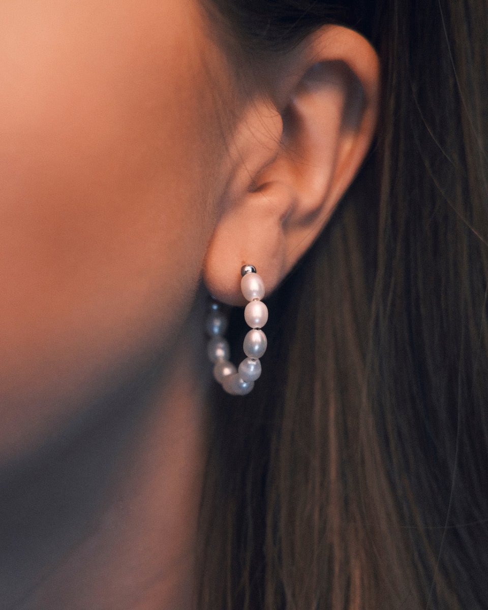 Pearl Congo Hoops — Sterling Silver Hoop Earrings
