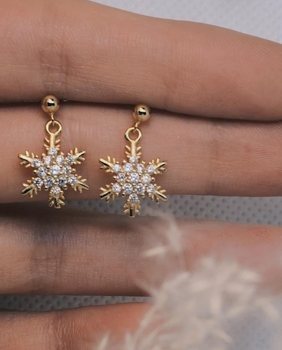 Golden Snowflake Drops — Gold-Tone Sterling Silver Drop Earrings, alternate view