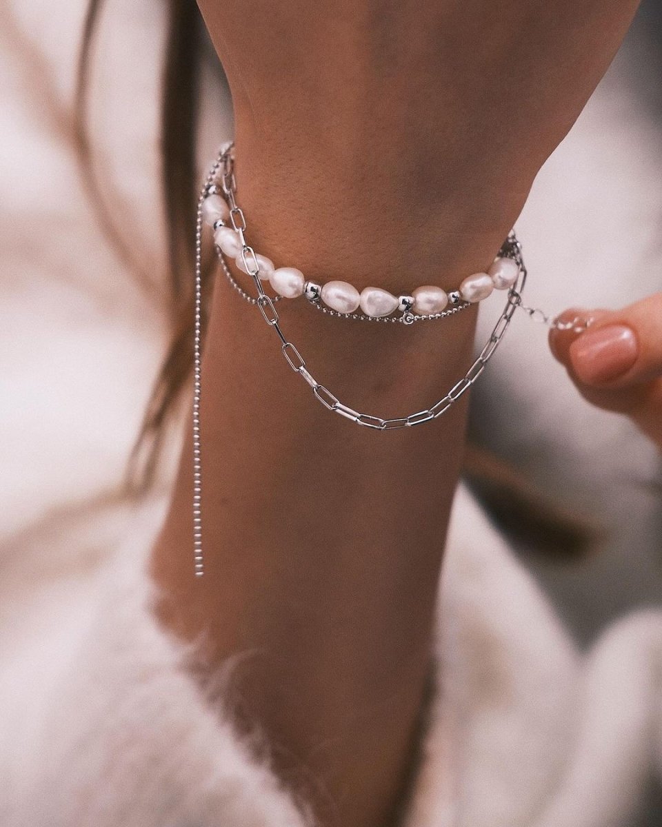 Pearl and Chain Bracelet — Sterling Silver Bracelet, alternate view