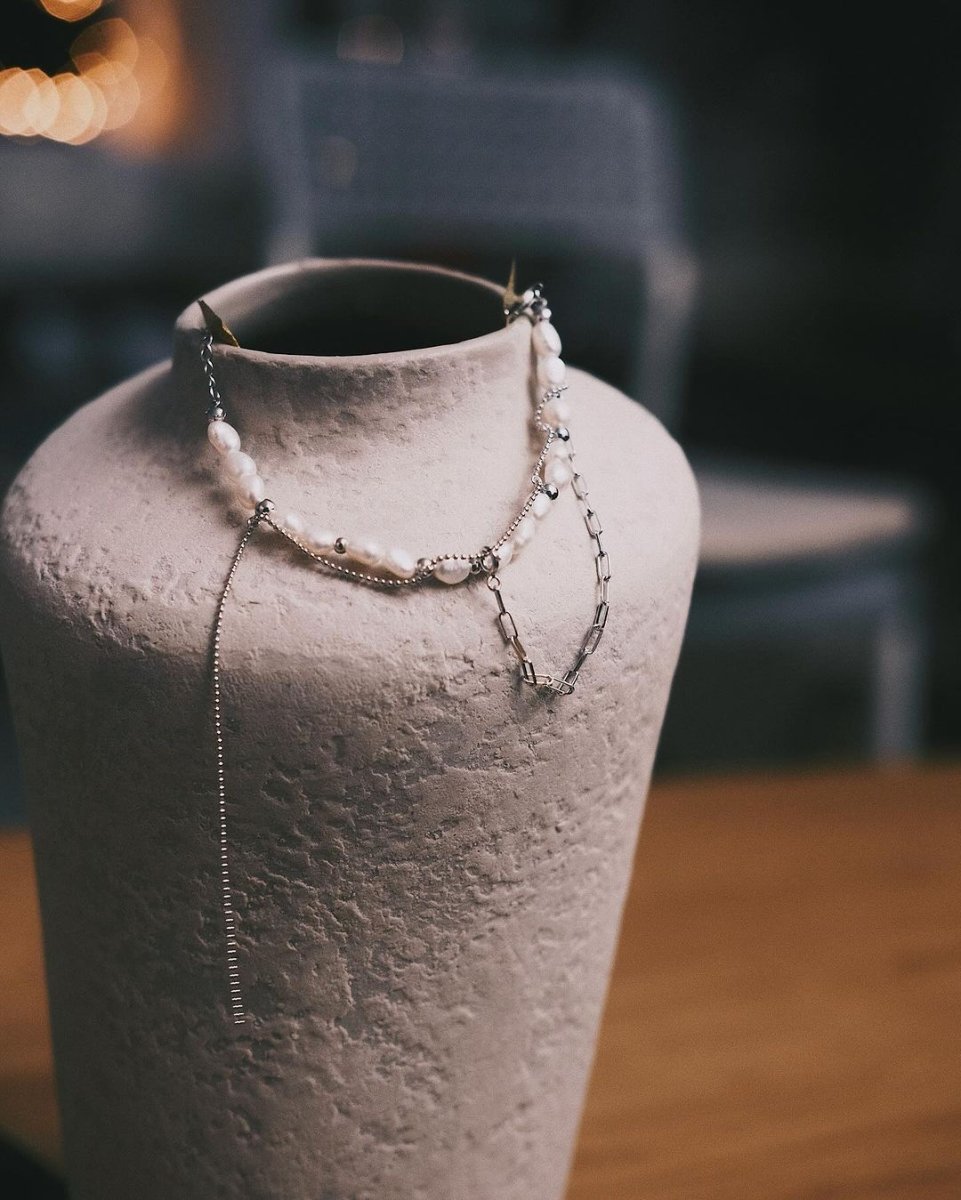 Pearl and Chain Bracelet — Sterling Silver Bracelet, alternate view