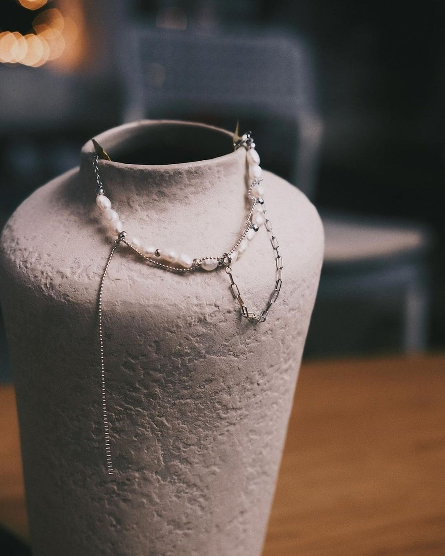 Pearl and Chain Bracelet — Sterling Silver Bracelet, alternate view