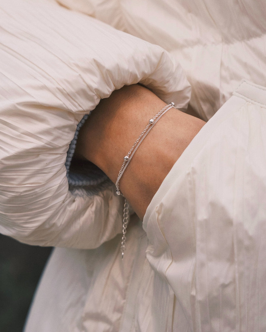 Beaded Double Bracelet — Sterling Silver Bracelet, alternate view