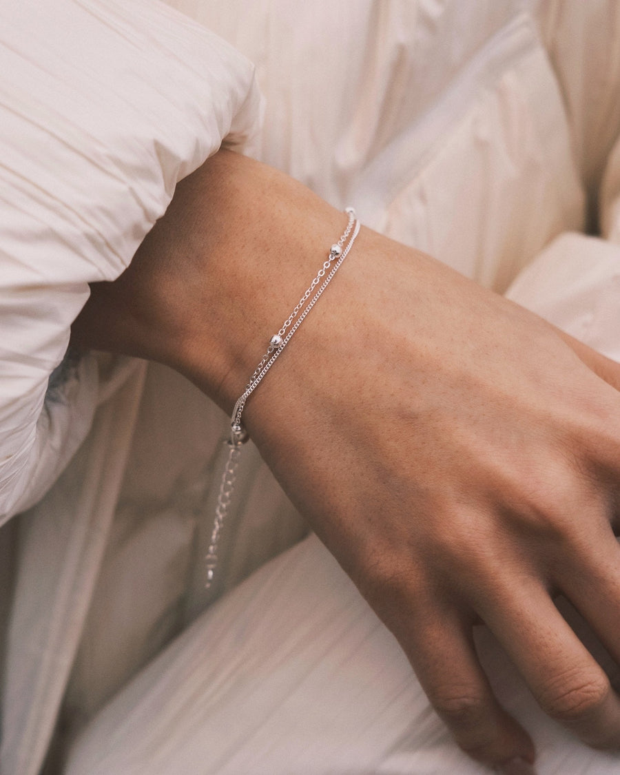 Beaded Double Bracelet — Sterling Silver Bracelet, alternate view