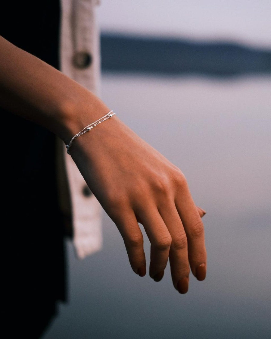 Beaded Double Bracelet — Sterling Silver Bracelet