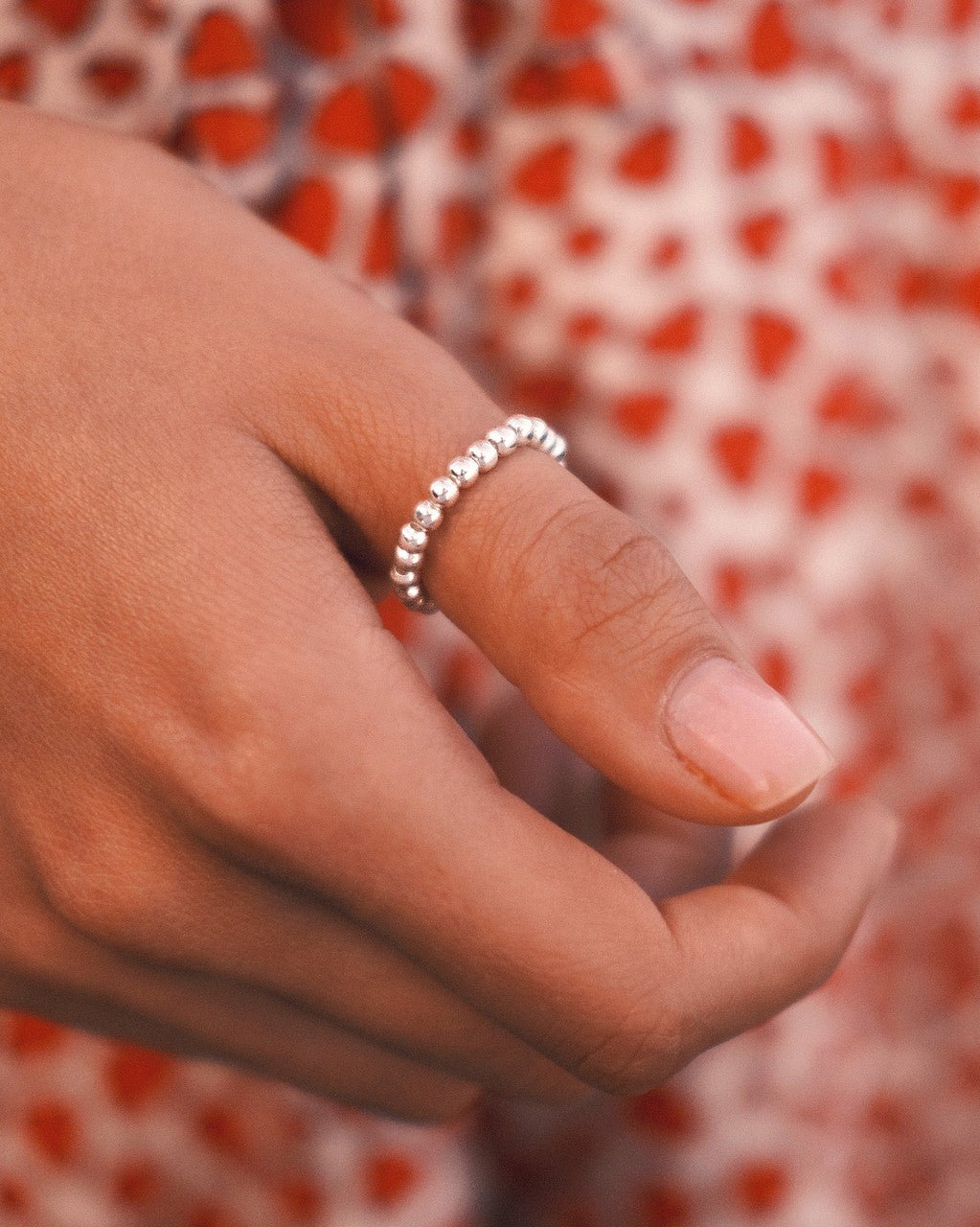 Beaded Elastic Ring — Sterling Silver Ring