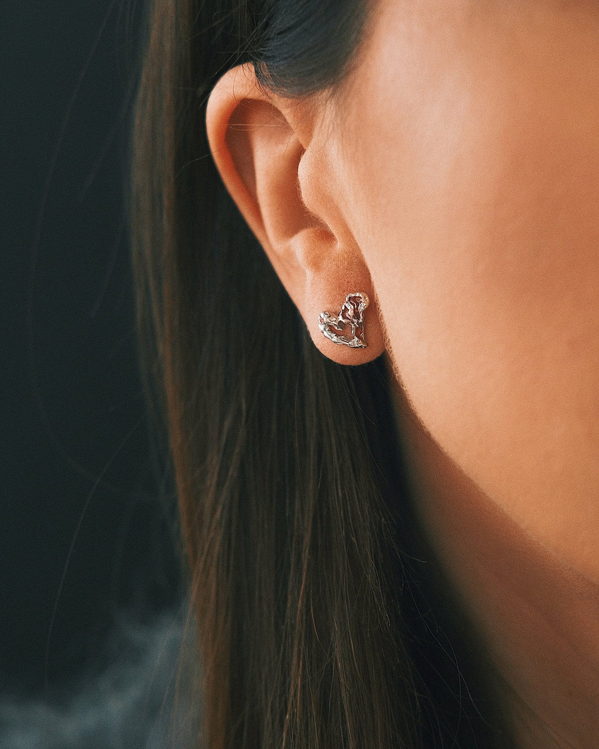 Mismatched Cherry Hearts — Sterling Silver Earrings, alternate view