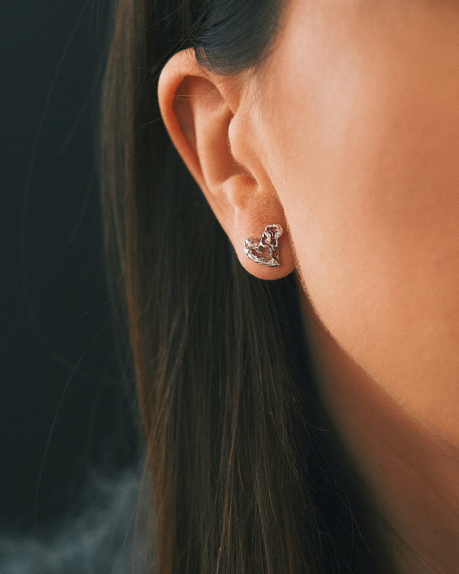 Mismatched Cherry Hearts — Sterling Silver Earrings, alternate view